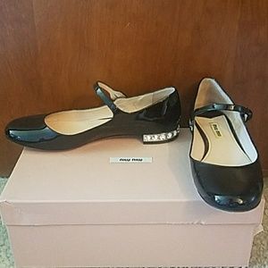 Miu Miu Jeweled Heel Patent Mary Janes